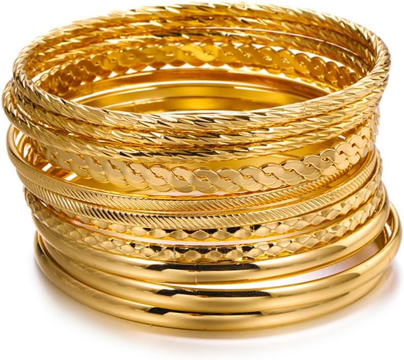 RINTOLER Store 16Pcs Gold Bangle Bracelets for Women - Multi Layer Stackable Textured Bracelets Boho Jewelrys Set. - Image 1